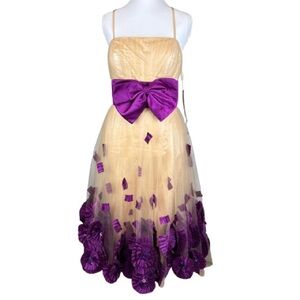Vintage 80s Mayolla Collection Italy Satin Tulle Cocktail Dress Purple 12 NEW